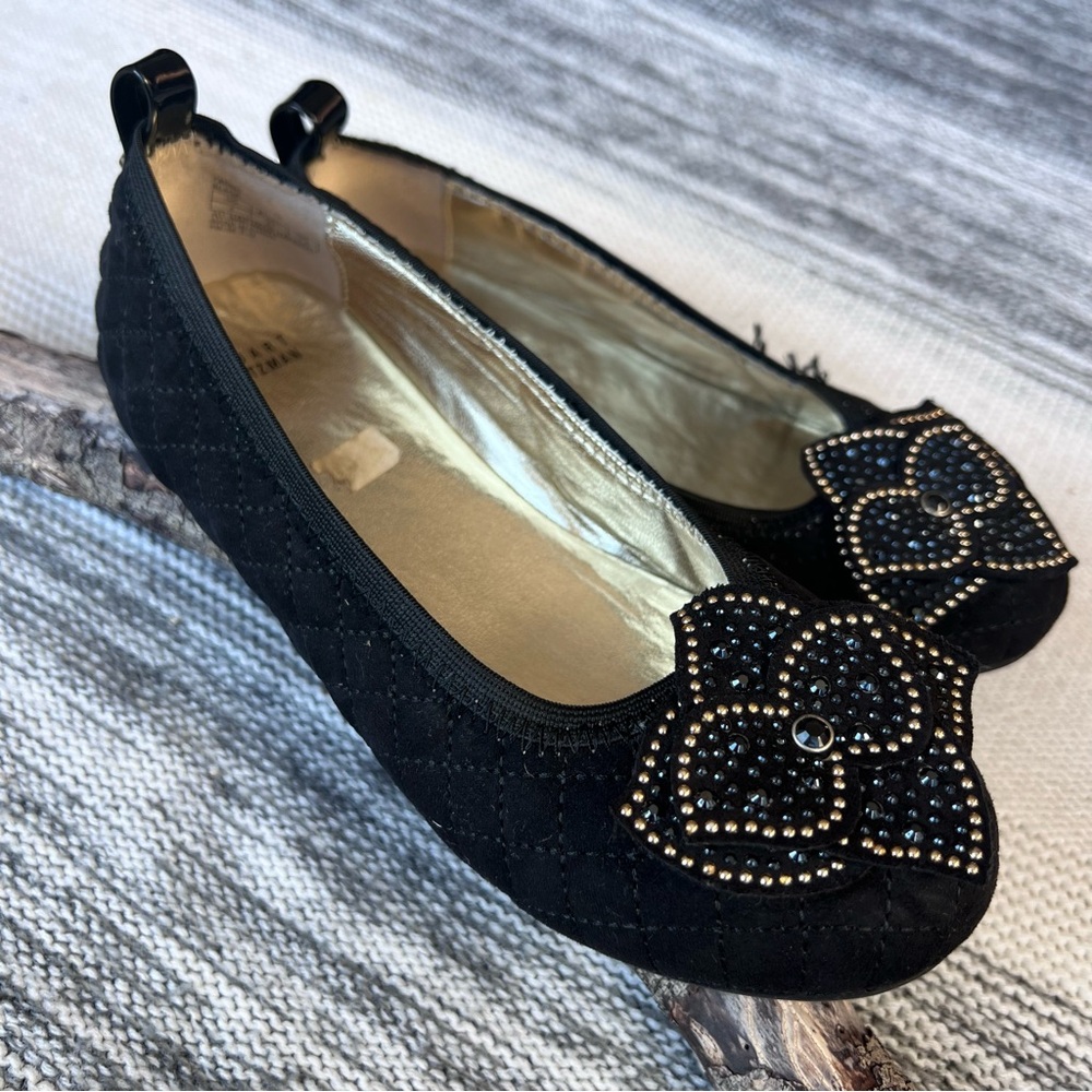 Black Quilted Flats with Embellished Flower